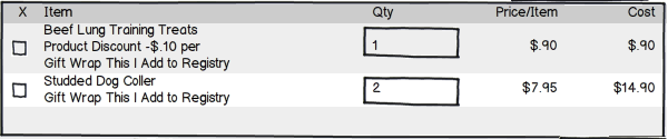 Mockup Cart Items Listing